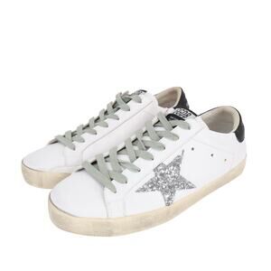 Golden Goose Super-Star Sneaker with Silver Glitter Star White/Black Size 42
